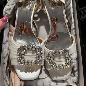 Badgley mischka white heels with strap